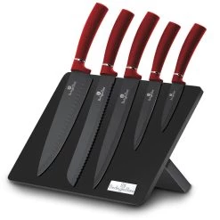 Outlet 😍 Berlinger Haus 6-Piece Knife Set w/ Magnetic Holder Burgundy Collection 😀