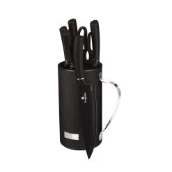 New 👏 Berlinger Haus 7-Piece Knife Set with Mobile Stand Black Collection 🧨
