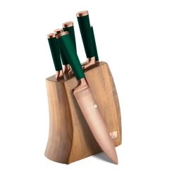 Promo 🎁 Berlinger Haus 7-Piece Knife Set w/ Wooden Stand Emerald Collection 🔔